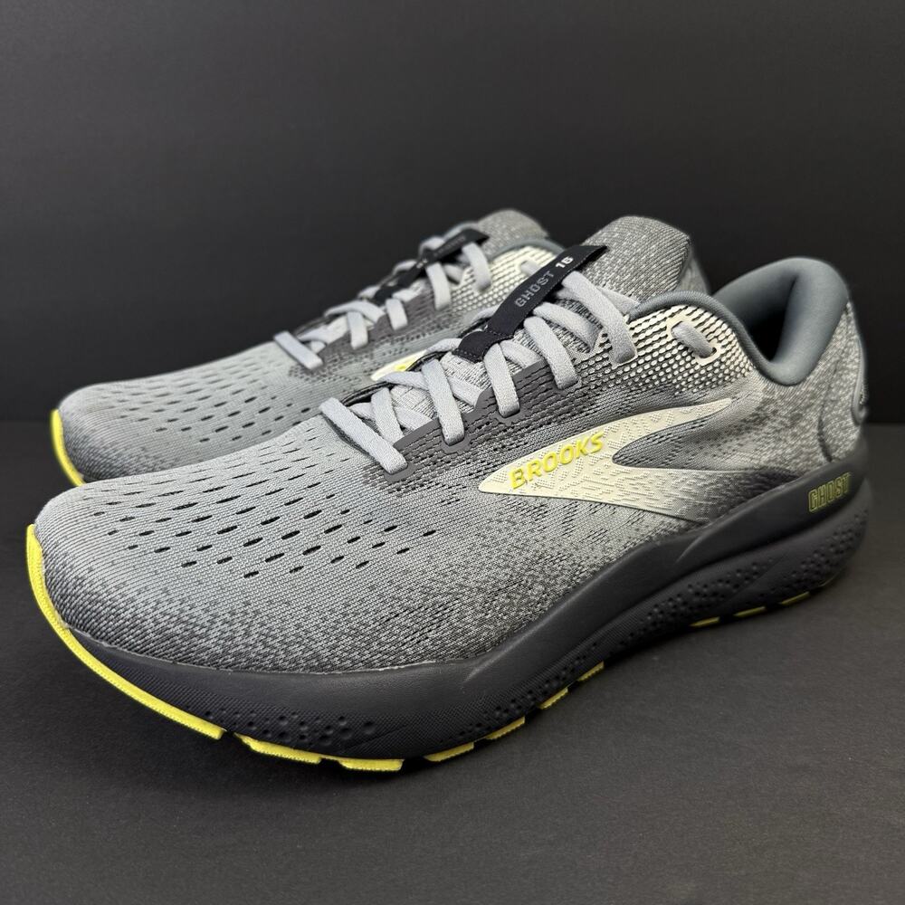 Brooks Ghost 16 Men’s 9.5 Gray Lime Running Shoes 1104181D040 Pre-Owned